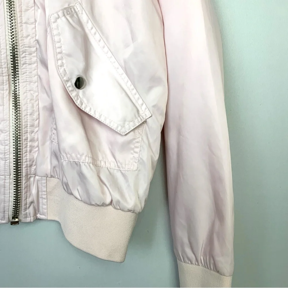 Free‎ People Sz Small Midnight Bomber Blush Light Pink Zip Jacket Pockets